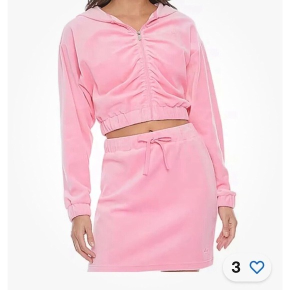 Juicy by Juicy Couture Hot Pink Velour Cropped Zip Up Hoodie and Skirt M L - Picture 2 of 16